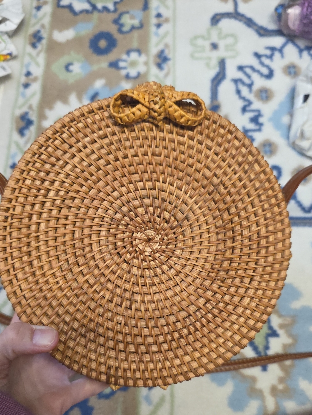 Woven Round Straw Crossbody Bag - Tan